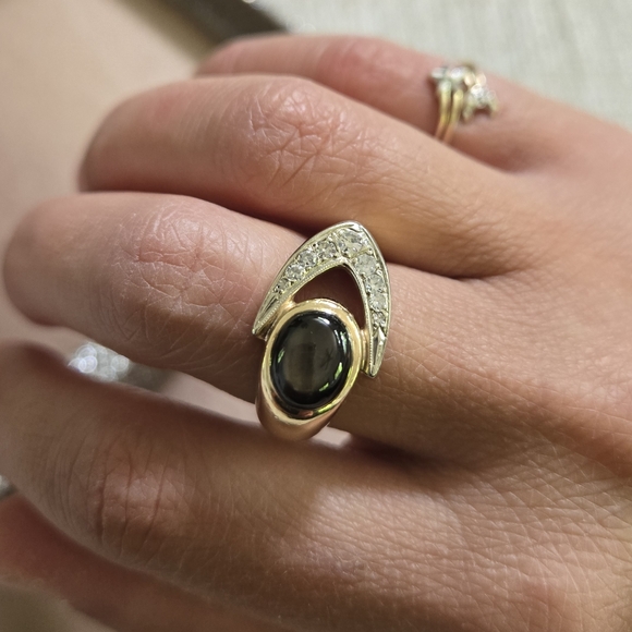 Vintage 14k Gold Sapphire Moonstone Ring - Picture 2 of 15